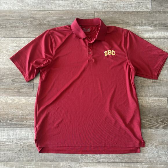 USC Under Armour Polo Shirt Mens Large Cardinal Red Trojans NCAA Football Golf - Picture 1 of 9
